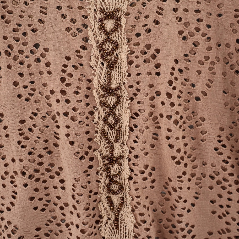 Free People Mini Dress Womens Med Brown Boho Eyelet Beaded Crochet Tunic Coverup - Picture 5 of 15